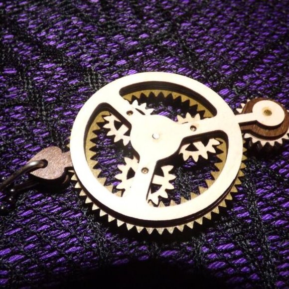 GOTH STEAMPUNK GREEN TREE KINETIC PLANETARY NECKLACE AND CLOCK WOOD EARRINGS - Picture 9 of 14